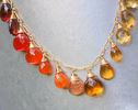 - Solid Gold 14K Multi Gemstone Orange Red Drop Necklace, Semi Precious Colorful Necklace