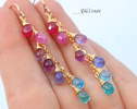- Solid Gold 14K Multi Gemstone Pink Purple Blue Drop Earrings, Linear Gemstone Earrings