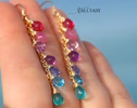 - Solid Gold 14K Multi Gemstone Pink Purple Blue Drop Earrings, Linear Gemstone Earrings
