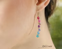 - Solid Gold 14K Multi Gemstone Pink Purple Blue Drop Earrings, Linear Gemstone Earrings