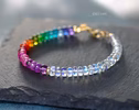 - Solid Gold 14K Multi Gemstone Rainbow Moonstone Bracelet, Moonstone and Rainbow Beaded Bracelet