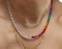 - Solid Gold 14K Multi Gemstone Rainbow Moonstone Necklace, Moonstone and Rainbow Beaded Necklace