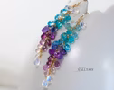 - Solid Gold 14K Multi Stone Semi Precious Long Gemstone Earrings, Long Drop Cluster Earrings