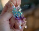 - Solid Gold 14K Multi Stone Semi Precious Long Gemstone Earrings, Long Drop Cluster Earrings