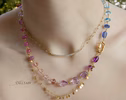 - Solid Gold 14K Pastel Gemstone Necklace Wire Wrapped in Gold, Gemmy Necklace, Colorful Multi Stone Fancy Shaped Necklace