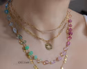 - Solid Gold 14K Pastel Gemstone Necklace Wire Wrapped in Gold, Gemmy Necklace, Colorful Multi Stone Fancy Shaped Necklace