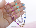 - Solid Gold 14K Pastel Gemstone Necklace Wire Wrapped in Gold, Gemmy Necklace, Colorful Multi Stone Fancy Shaped Necklace