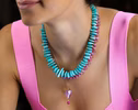 - Solid Gold 14K Peruvian Amazonite and Apatite Necklace, Aqua Blue Gemstone Beaded Necklace