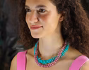 - Solid Gold 14K Peruvian Amazonite and Apatite Necklace, Aqua Blue Gemstone Beaded Necklace