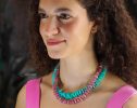 - Solid Gold 14K Peruvian Amazonite and Apatite Necklace, Aqua Blue Gemstone Beaded Necklace