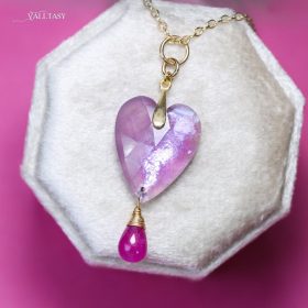 The Pink Heart Pendant – Solid Gold 14K Pink Amethyst and Pink Ruby Pendant without a Chain, Unique Ruby Charm Design