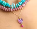 - Solid Gold 14K Pink Amethyst and Pink Ruby Pendant without a Chain, Unique Ruby Charm Design