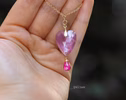 - Solid Gold 14K Pink Amethyst and Pink Ruby Pendant without a Chain, Unique Ruby Charm Design