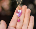 - Solid Gold 14K Pink Amethyst and Pink Ruby Pendant without a Chain, Unique Ruby Charm Design