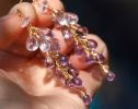 - Solid Gold 14K Pink Amethyst Long Cluster Earrings, Wire Wrapped Gemstone Statement Earrings