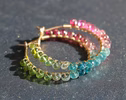 - Solid Gold 14K Pink Green and Blue Tourmaline Earrings Wire Wrapped Gemstone Hoop Earrings