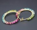 - Solid Gold 14K Pink Green and Blue Tourmaline Earrings Wire Wrapped Gemstone Hoop Earrings