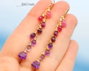 - Solid Gold 14K Pink Purple Gemstone Earrings Cascade, Colorful Long Multi Gemstone Earrings