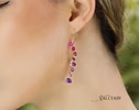 - Solid Gold 14K Pink Purple Gemstone Earrings Cascade, Colorful Long Multi Gemstone Earrings