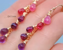 - Solid Gold 14K Pink Purple Gemstone Earrings Cascade, Colorful Long Multi Gemstone Earrings