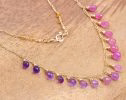 - Solid Gold 14K Pink Sapphire and Purple Amethyst Drop Necklace, Dainty Gemstone Necklace