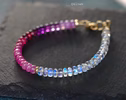 - Solid Gold 14K Pink Sapphire and Rainbow Moonstone Bracelet, Moonstone Pink Beaded Bracelet
