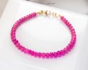 - Solid Gold 14K Pink Sapphire Bracelet, Genuine Pink Sapphire Stacking Beaded Bracelet