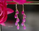 - Solid Gold 14K Pink Sapphire Earrings, Pink Gemstone Drop Earrings