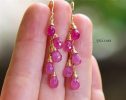 - Pink Sapphire Earrings, Pink Gemstone Drop Earrings in Gold Filled
