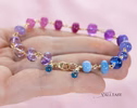 - Solid Gold 14K Purple Pink Gemstone Bracelet, Wire Wrapped Bracelet with Pink Sapphires, Rubies and Tanzanites