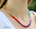 - Solid Gold 14K Rainbow Beaded Necklace, Colorful Multi Gemstone Necklace