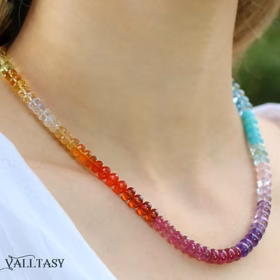 The Bright Rainbow Necklace – Solid Gold 14K Rainbow Beaded Necklace, Colorful Multi Gemstone Necklace
