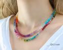 - Solid Gold 14K Rainbow Beaded Necklace, Colorful Multi Gemstone Necklace
