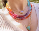- Solid Gold 14K Rainbow Beaded Necklace, Colorful Multi Gemstone Necklace
