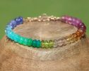 - Solid Gold 14K Rainbow Bracelet with Precious Gemstones, Colorful Multi Gemstone Bracelet