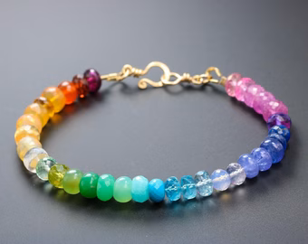 - Solid Gold 14K Rainbow Gemstone Bracelet with Precious Stones, Colorful Multi Gemstone Bracelet
