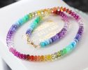 - Solid Gold 14K Rainbow Gemstone Necklace, Multi Stone Colorful Beaded Necklace