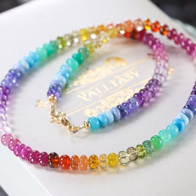 The Joy Necklace – Solid Gold 14K Rainbow Gemstone Necklace, Multi Stone Colorful Beaded Necklace