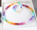 - Solid Gold 14K Rainbow Gemstone Necklace, Multi Stone Colorful Beaded Necklace