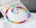 - Solid Gold 14K Rainbow Gemstone Necklace, Multi Stone Colorful Beaded Necklace