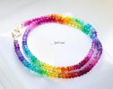 - Solid Gold 14K Rainbow Genuine Gemstone Necklace, Multi Gemstone Beaded Necklace