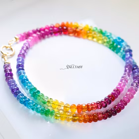 The Glow Necklace - Solid Gold 14K Rainbow Genuine Gemstone Necklace, Multi Gemstone Beaded Necklace