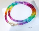 - Solid Gold 14K Rainbow Genuine Gemstone Necklace, Multi Gemstone Beaded Necklace