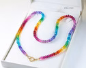 - Solid Gold 14K Rainbow Genuine Gemstone Necklace, Multi Gemstone Beaded Necklace