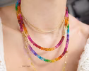 - Solid Gold 14K Rainbow Genuine Gemstone Necklace, Multi Gemstone Beaded Necklace