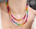 - Solid Gold 14K Rainbow Genuine Gemstone Necklace, Multi Gemstone Beaded Necklace