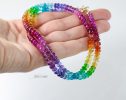 - Solid Gold 14K Rainbow Genuine Gemstone Necklace, Multi Gemstone Beaded Necklace