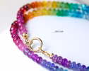 - Solid Gold 14K Rainbow Genuine Gemstone Necklace, Multi Gemstone Beaded Necklace
