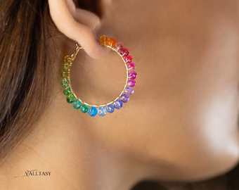 - Solid Gold 14K Rainbow Hoop Earrings