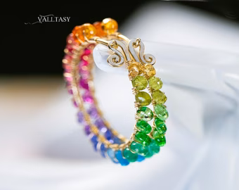 - Solid Gold 14K Rainbow Hoop Earrings
